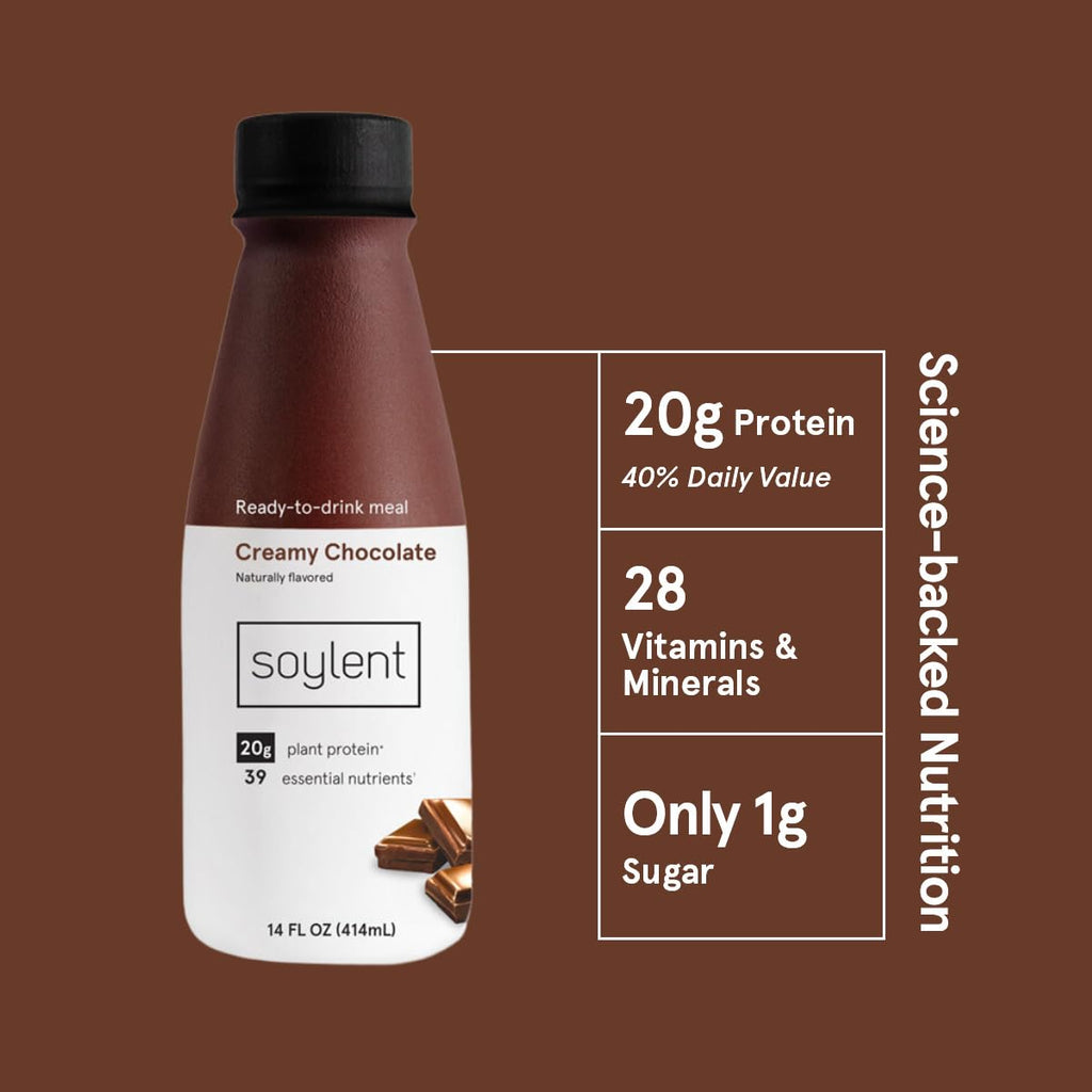Soylent Strawberry Meal Replacement Shake, Ready-to-Drink Plant Based Protein Drink, Contains 20g Complete Vegan Protein and 1g Sugar, 14oz, 12 Pack