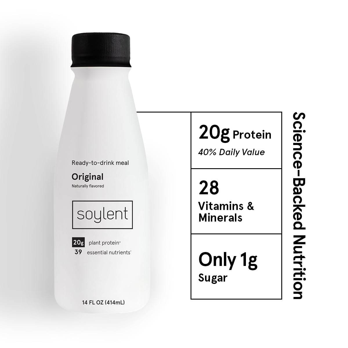 Soylent Strawberry Meal Replacement Shake, Ready-to-Drink Plant Based Protein Drink, Contains 20g Complete Vegan Protein and 1g Sugar, 14oz, 12 Pack