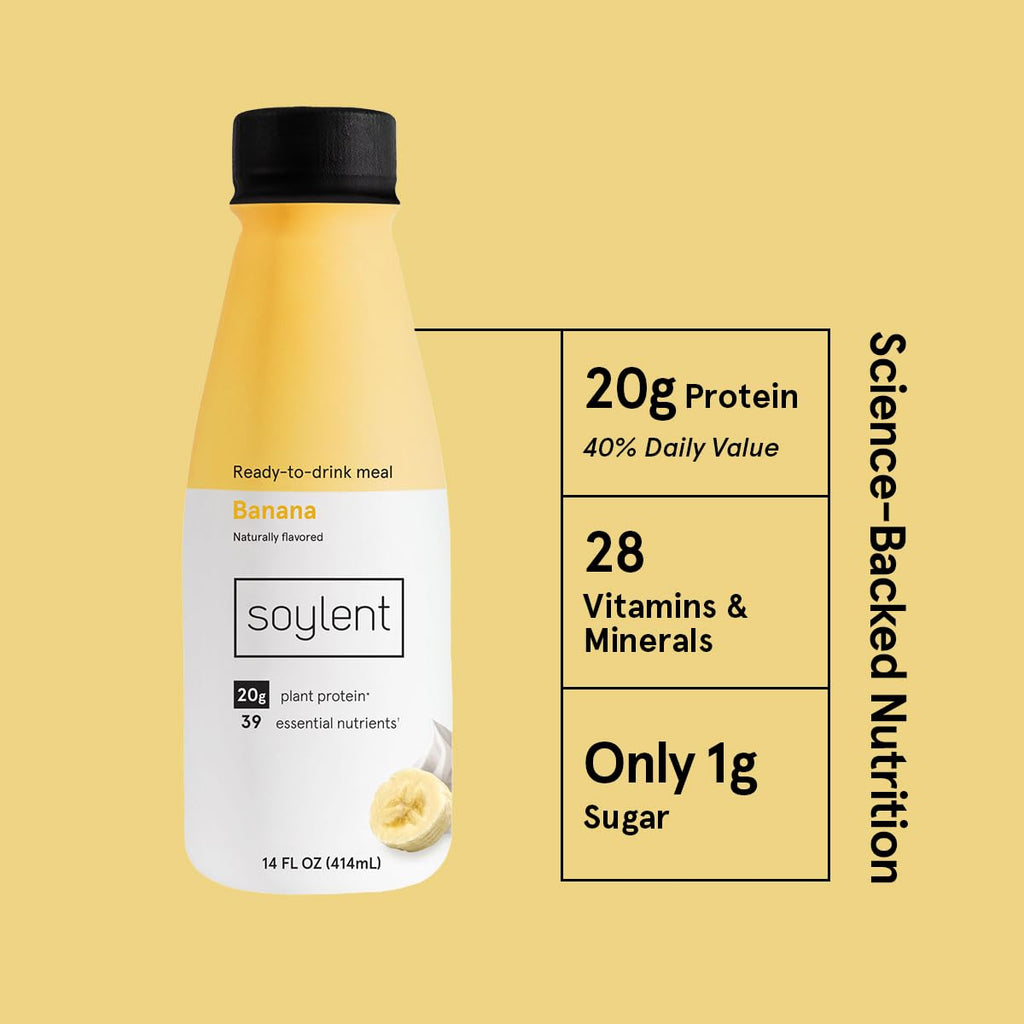 Soylent Strawberry Meal Replacement Shake, Ready-to-Drink Plant Based Protein Drink, Contains 20g Complete Vegan Protein and 1g Sugar, 14oz, 12 Pack