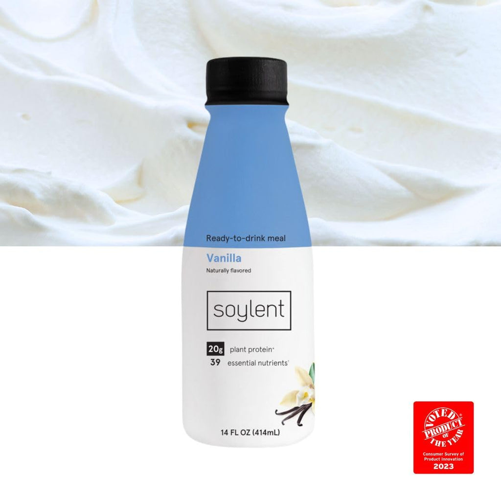 Soylent Strawberry Meal Replacement Shake, Ready-to-Drink Plant Based Protein Drink, Contains 20g Complete Vegan Protein and 1g Sugar, 14oz, 12 Pack