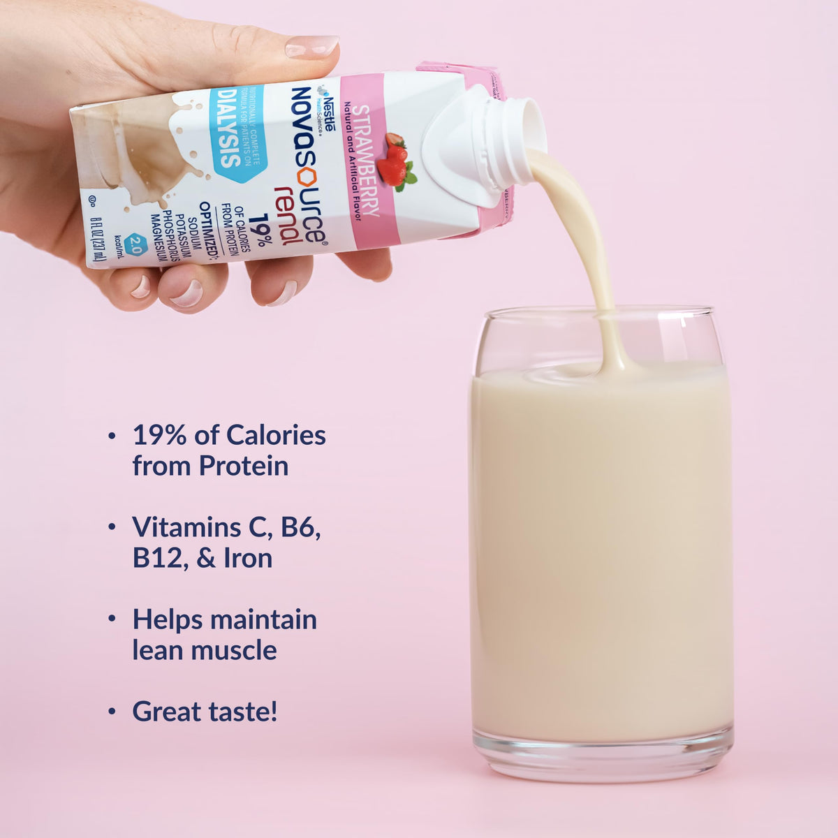 NOVASOURCE Renal Vanilla Dialysis Protein Shakes, 8 Fl Oz, 24pk