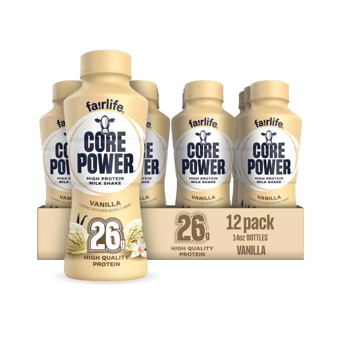 Core Power Fairlife 26g Protein Milk Shakes, Ready To Drink for Workout Recovery Liquid, Vanilla, 14 Fl Oz Bottle, kosher (Pack of 12)