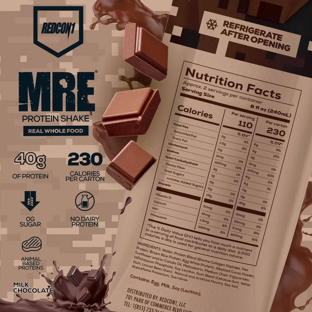 REDCON1 MRE RTD Protein Shake | Milk Chocolate | Lactose Free, 40g Protein - 12 Pack, 14 oz