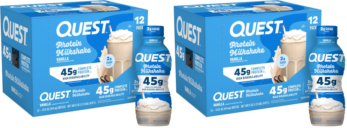 Quest Nutrition Strawberry Protein Shake, 45g Protein, 2g Sugar, 4g Net Carbs, Ready to Drink, Gluten Free, 12 Count