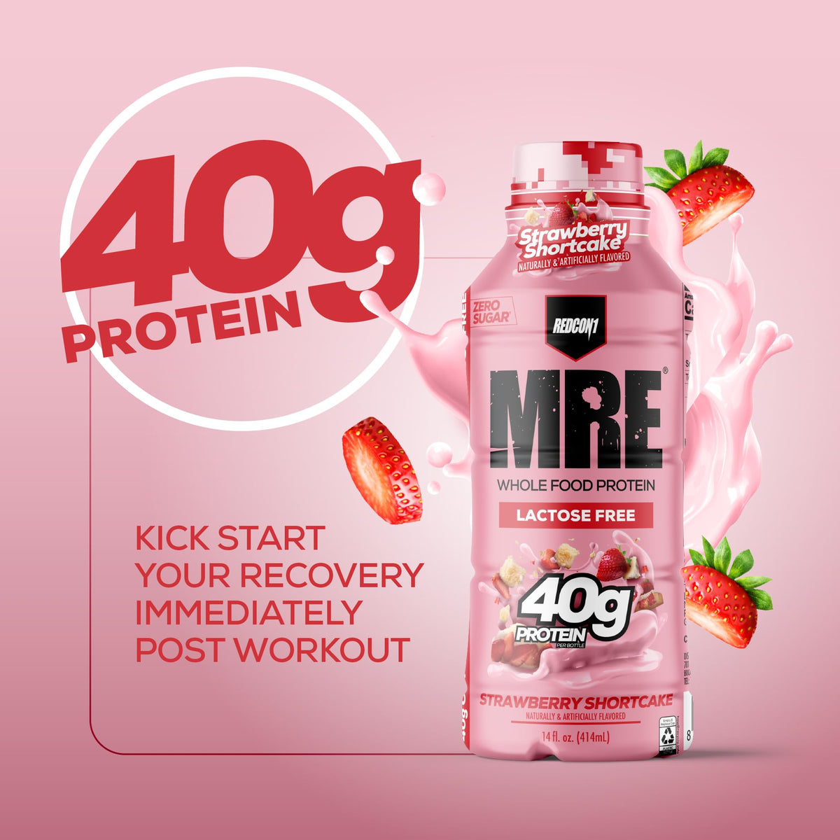 REDCON1 MRE RTD Protein Shake | Milk Chocolate | Lactose Free, 40g Protein - 12 Pack, 14 oz