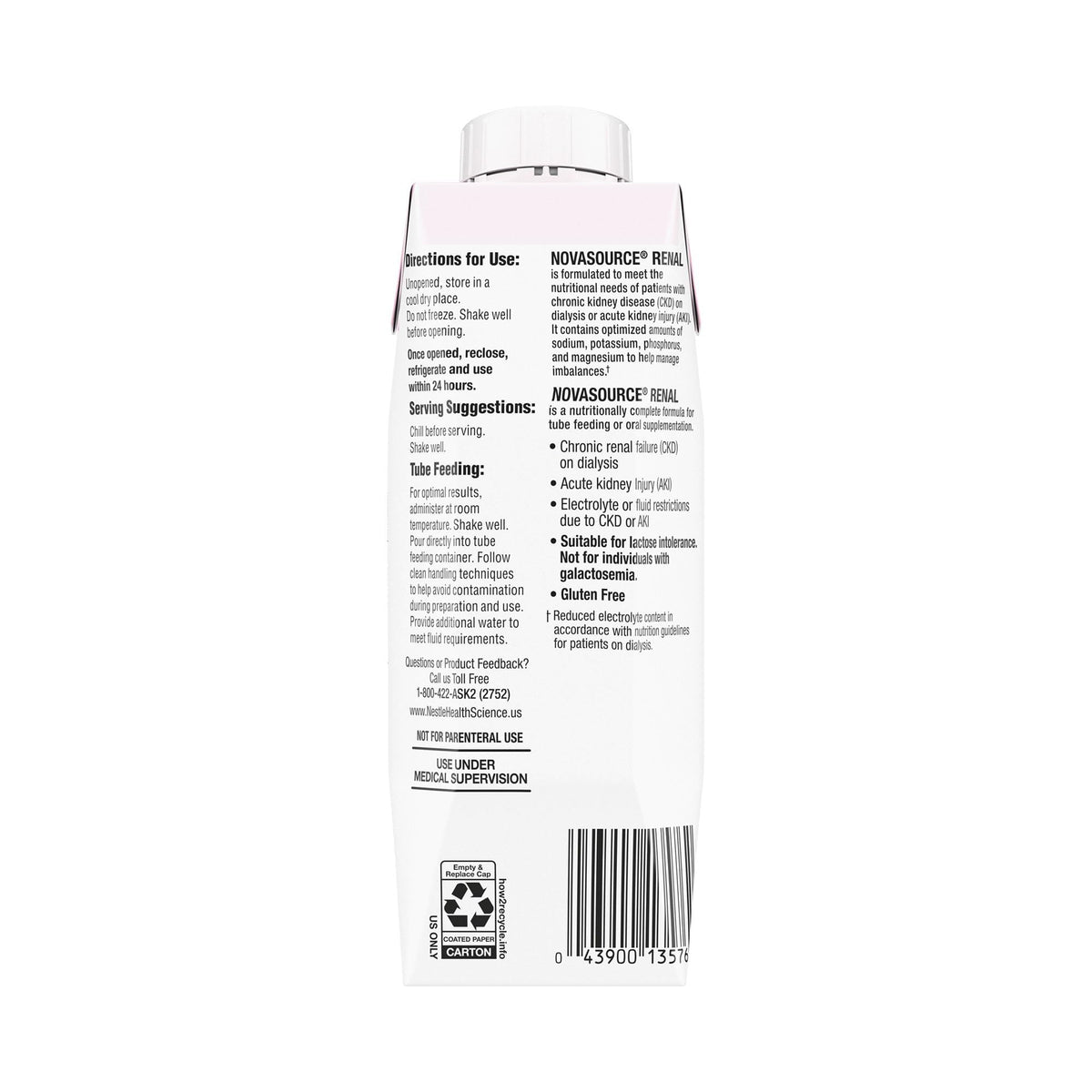 NOVASOURCE Renal Vanilla Dialysis Protein Shakes, 8 Fl Oz, 24pk