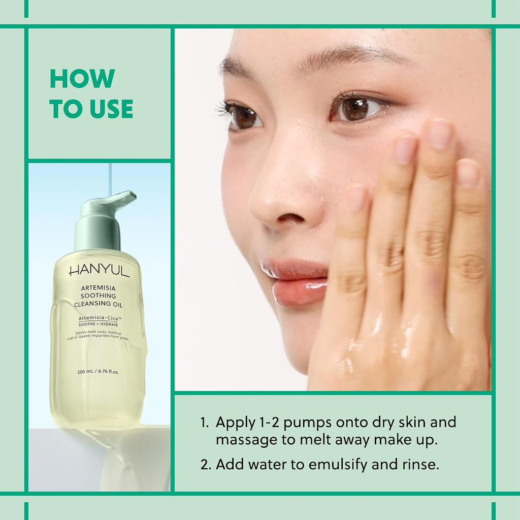 Hanyul Artemisia Soothing Cleansing Oil | Gentle, Soothing & Hydrating Oil Facial Cleanser with Artemisia, Cica & Glycerin to Remove Makeup & Impurities | Non-Stripping | For All Skin Types | Vegan