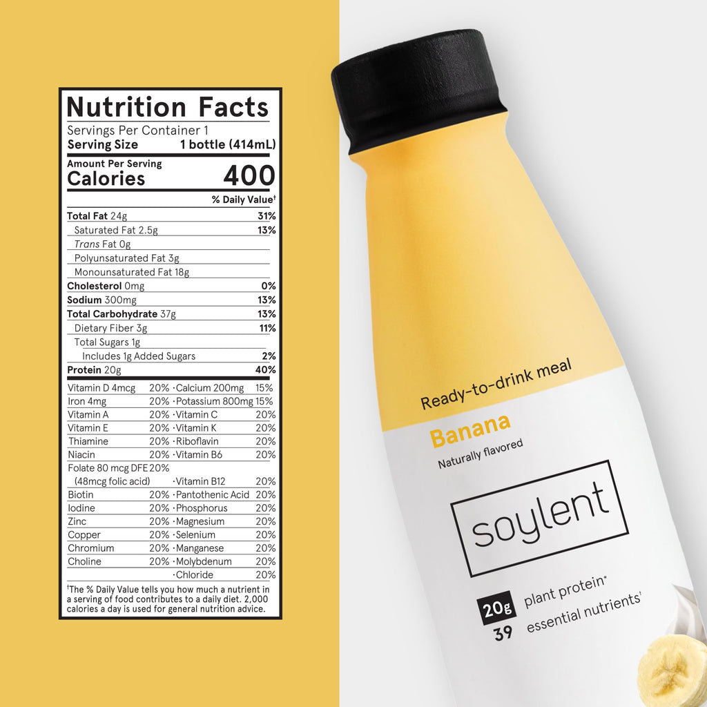 Soylent Strawberry Meal Replacement Shake, Ready-to-Drink Plant Based Protein Drink, Contains 20g Complete Vegan Protein and 1g Sugar, 14oz, 12 Pack