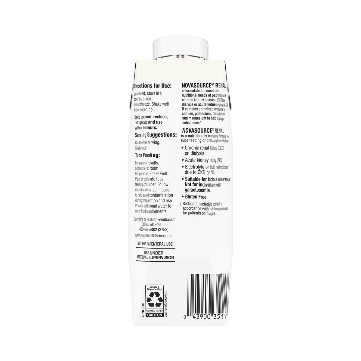NOVASOURCE Renal Vanilla Dialysis Protein Shakes, 8 Fl Oz, 24pk