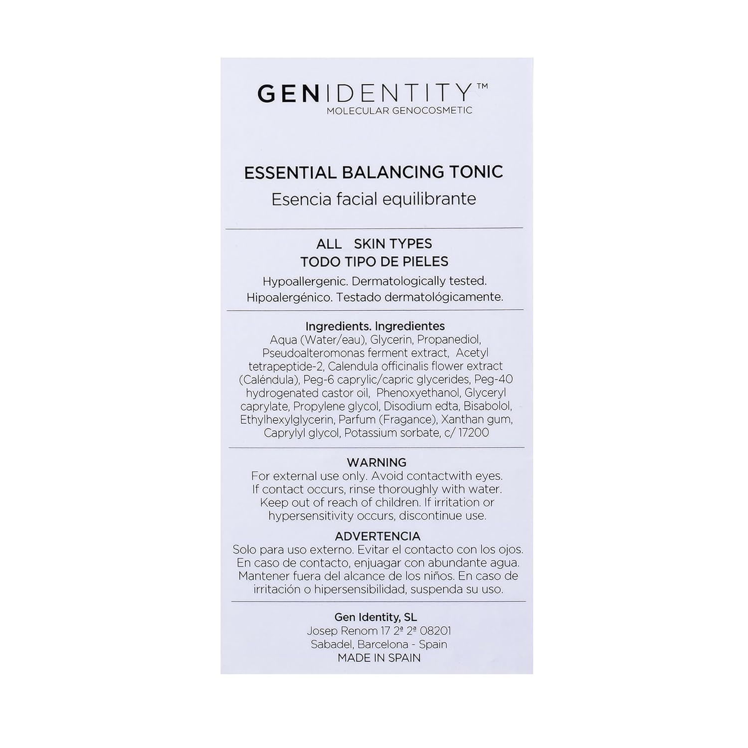 Essential Balancing Tonic - Toner for Face with Botanical Extracts - Gluten Free Toner Serum - Face Serum with Peptides - 4.23 oz