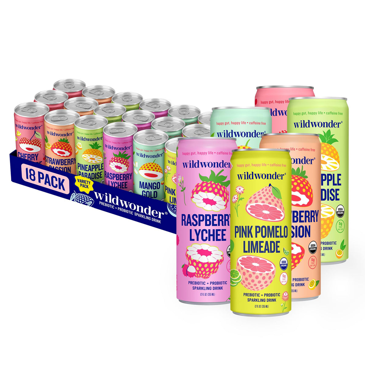wildwonder Sparkling Probiotic Sampler Variety, 18 Pack