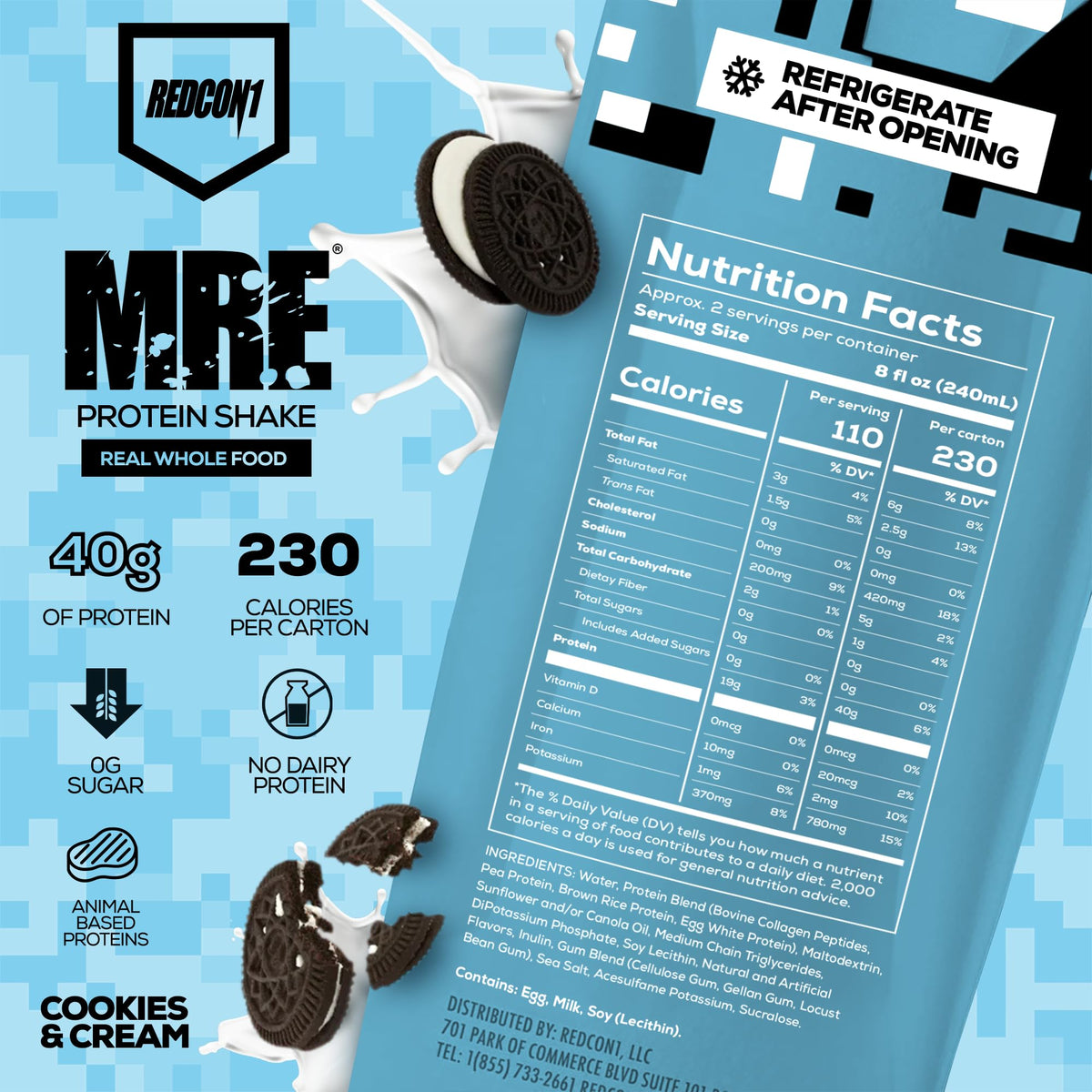 REDCON1 MRE RTD Protein Shake | Milk Chocolate | Lactose Free, 40g Protein - 12 Pack, 14 oz