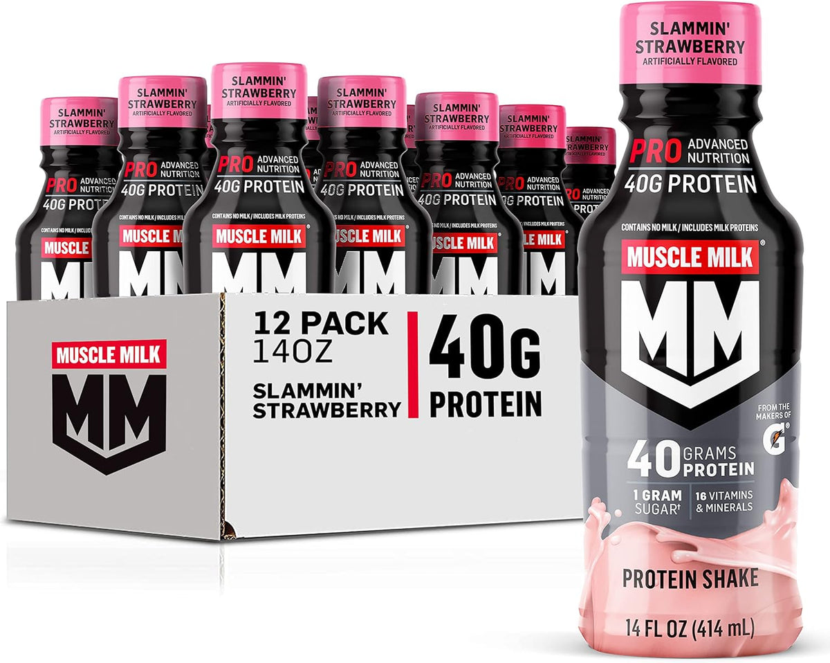 Muscle Milk Pro Advanced Nutrition Protein Shake, Intense Vanilla, 14 Fl Oz Bottle, 12 Pack, 40g Protein, 1g Sugar, 16 Vitamins & Minerals, 6g Fiber, Workout Recovery, Packaging May Vary