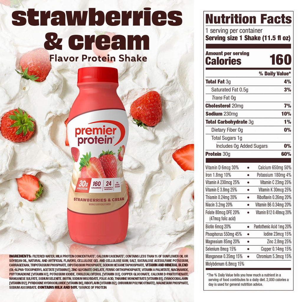 Premier Protein 30g High Protein Shake, Peaches & Cream, 12 Pack