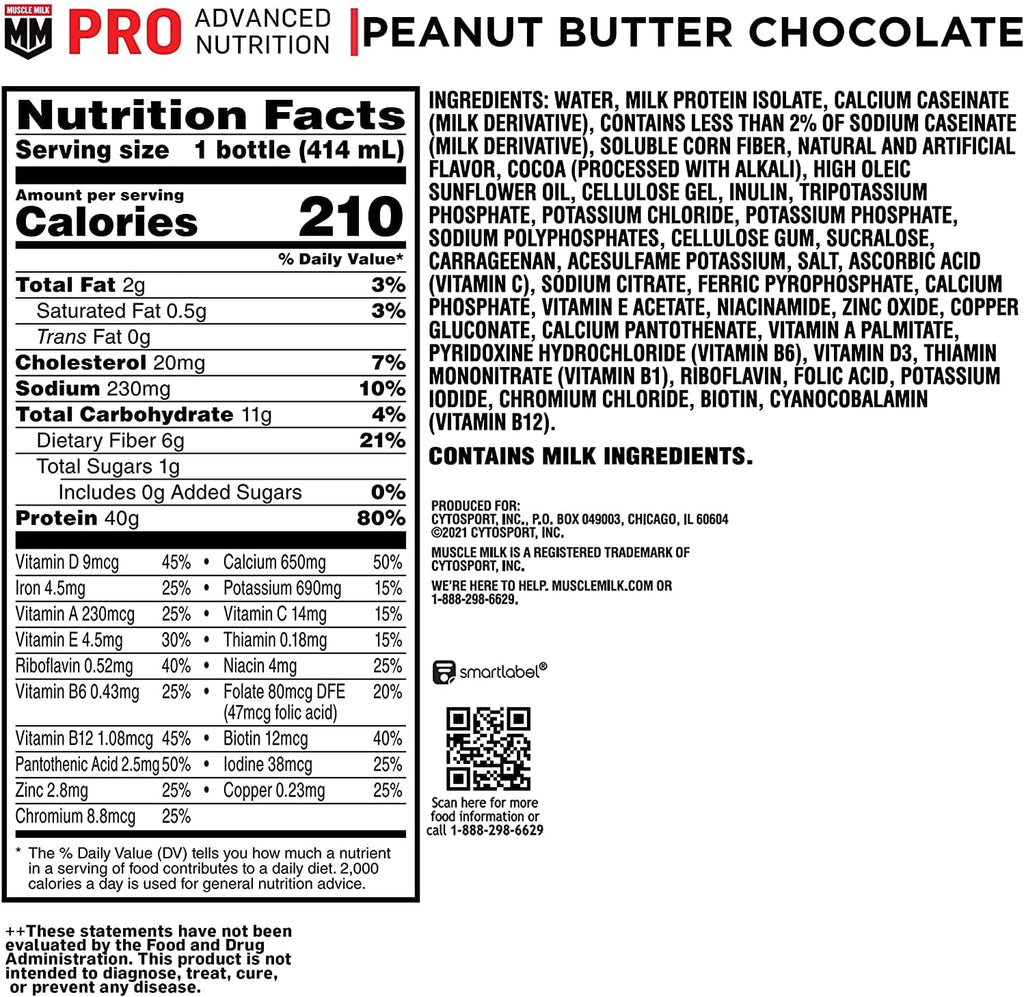 Muscle Milk Pro Advanced Nutrition Protein Shake, Intense Vanilla, 14 Fl Oz Bottle, 12 Pack, 40g Protein, 1g Sugar, 16 Vitamins & Minerals, 6g Fiber, Workout Recovery, Packaging May Vary