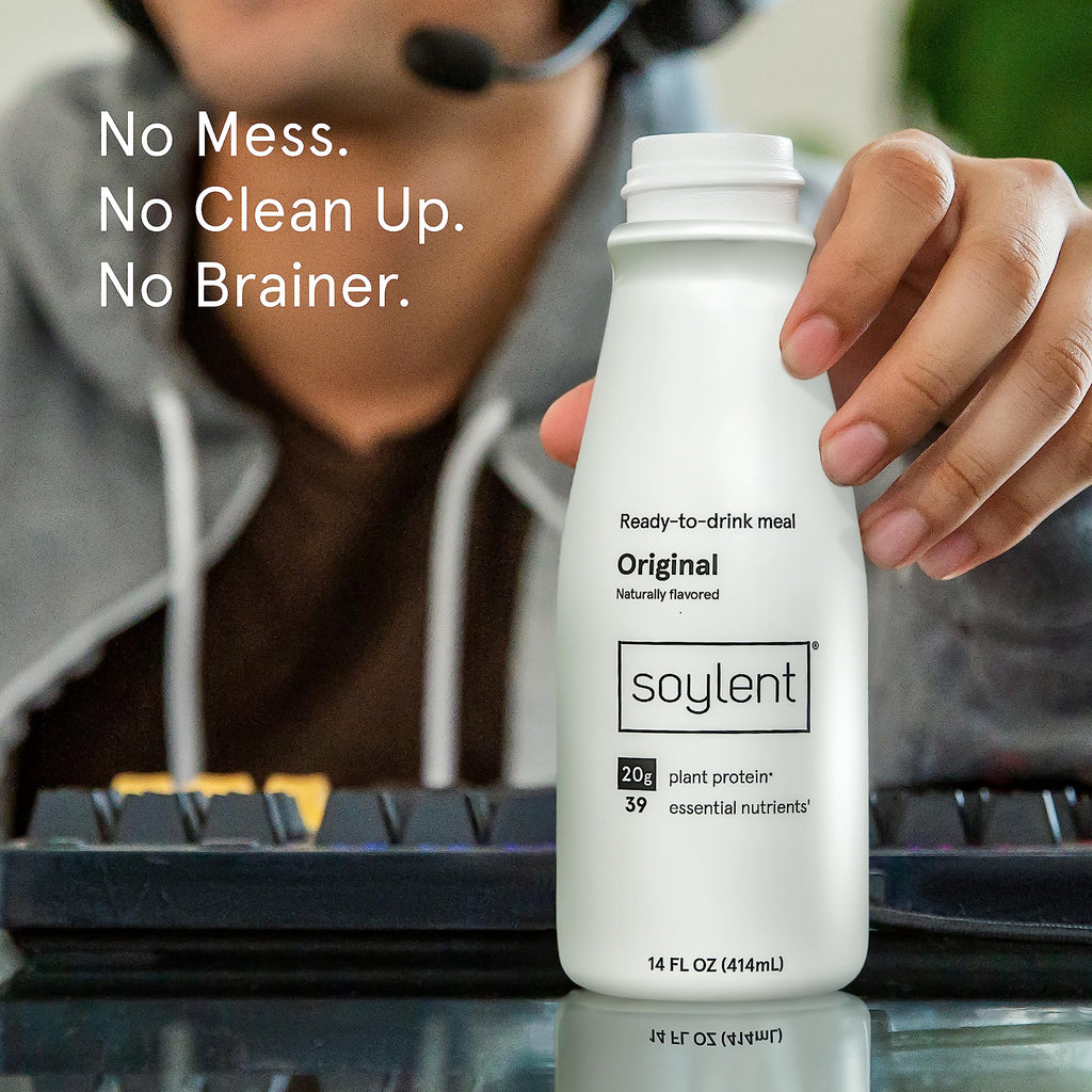 Soylent Strawberry Meal Replacement Shake, Ready-to-Drink Plant Based Protein Drink, Contains 20g Complete Vegan Protein and 1g Sugar, 14oz, 12 Pack